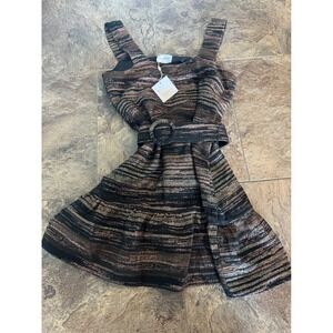 NWT $216 Designer Lavender Brown‎ Bronze Metallic Striped Dress Party Cocktail S